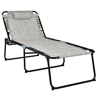 4 Position Folding Lounge Chaise With Adjustable Backrest And Footrest