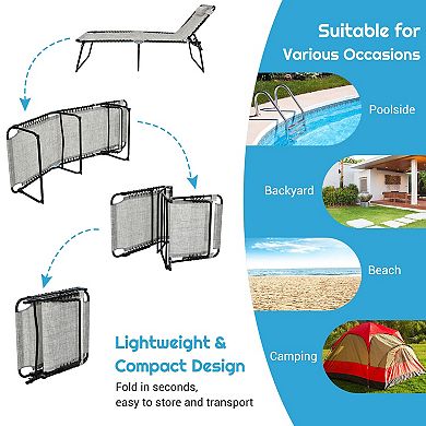 4 Position Folding Lounge Chaise With Adjustable Backrest And Footrest