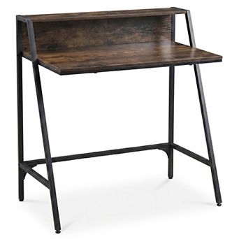 31.5 Inch Industrial Writing Desk with Raised Storage Shelf and Trapezoidal Frame