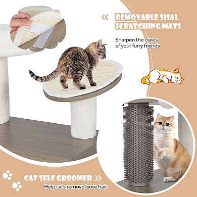 2-in-1 Modern Cat Tower With Litter Box Enclosure For Indoor Cars-gray