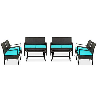 4 pc Rattan Conversation Set With Tempered Glass Coffee Table