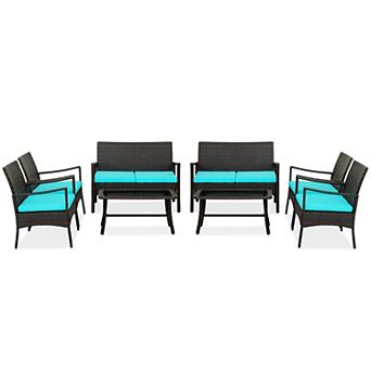 4 pc Rattan Conversation Set With Tempered Glass Coffee Table