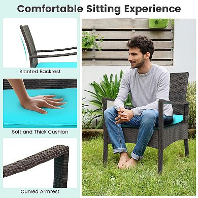 4 Pieces Rattan Conversation Set With Tempered Glass Coffee Table