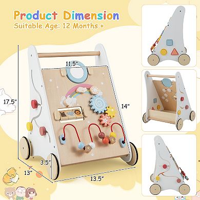 Wooden Baby Walker with Multiple Activities Center for Over 1 Year Old