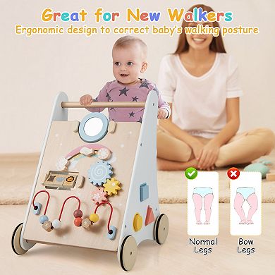 Wooden Baby Walker with Multiple Activities Center for Over 1 Year Old