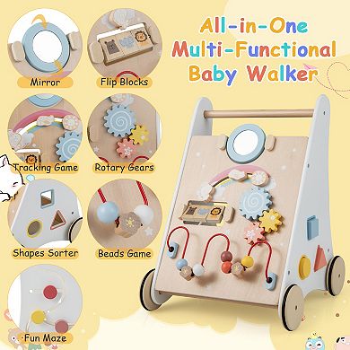Wooden Baby Walker with Multiple Activities Center for Over 1 Year Old