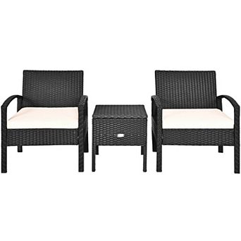 3 pc Pe Rattan Wicker Sofa Set With Washable And Removable Cushion For Patio