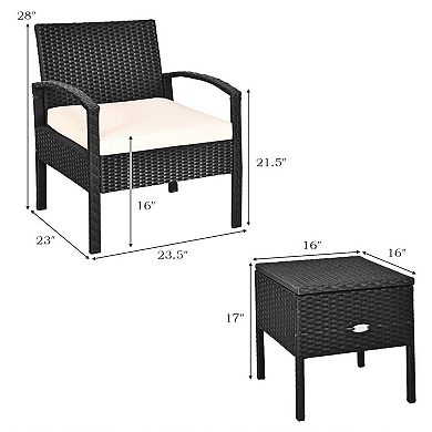 3 Pieces Pe Rattan Wicker Sofa Set With Washable And Removable Cushion For Patio