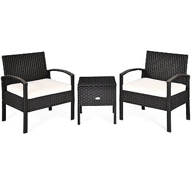 3 Pieces Pe Rattan Wicker Sofa Set With Washable And Removable Cushion For Patio