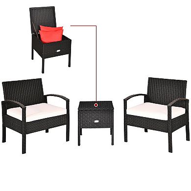 3 Pieces Pe Rattan Wicker Sofa Set With Washable And Removable Cushion For Patio