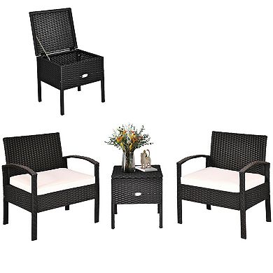 3 Pieces Pe Rattan Wicker Sofa Set With Washable And Removable Cushion For Patio
