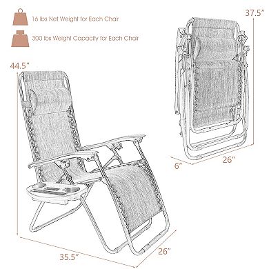 2 Pieces Folding Lounge Chair With Zero Gravity
