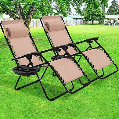 2 Pieces Folding Lounge Chair With Zero Gravity