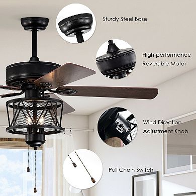 50 Inches Ceiling Fan With Lights Reversible Blades And Pull Chain Control