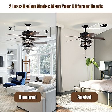 50 Inches Ceiling Fan With Lights Reversible Blades And Pull Chain Control