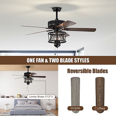 50 Inches Ceiling Fan With Lights Reversible Blades And Pull Chain Control