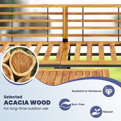 6 Piece Patio Acacia Wood Conversation Sofa Set With Ottomans And Coffee Table
