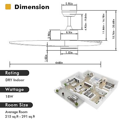48 Inch Wood Ceiling Fan With Led Lights And 6 Speed Levels