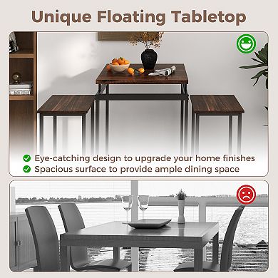 3 Pieces Pub Dining Table Set with Floating Tabletop and Footrest