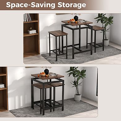 3 Pieces Pub Dining Table Set with Floating Tabletop and Footrest