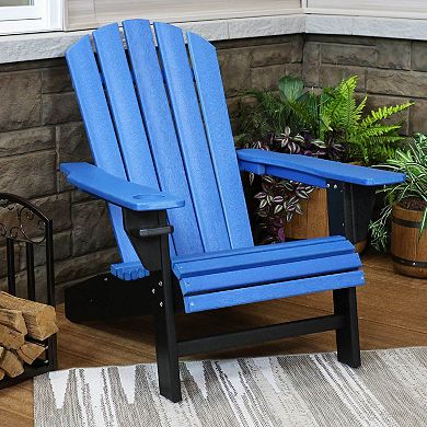 Sunnydaze HDPE Adirondack Chair with Drink Holder - Blue/White