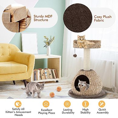 28 Inches Hand-Made Cat Tree Tower with Jump Platform