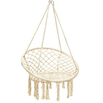 VEBREDA Hanging Macrame Hammock Chair with Handwoven Cotton Backrest