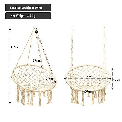 VEBREDA Hanging Macrame Hammock Chair with Handwoven Cotton Backrest