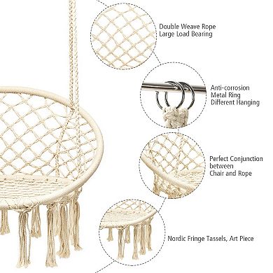 VEBREDA Hanging Macrame Hammock Chair with Handwoven Cotton Backrest