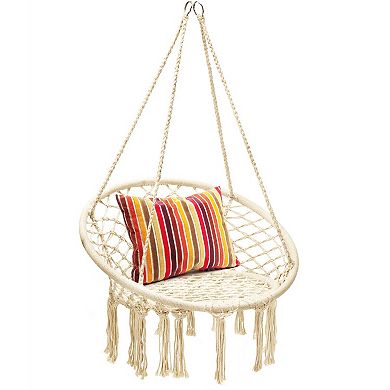 VEBREDA Hanging Macrame Hammock Chair with Handwoven Cotton Backrest