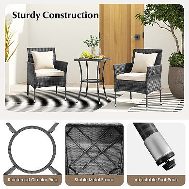 3 Piece Patio Furniture Set with Cushioned Chairs and Glass Coffee Table