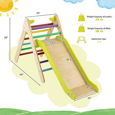 2-in-1 Wooden Triangle Climber Set with Gradient Adjustable Slide
