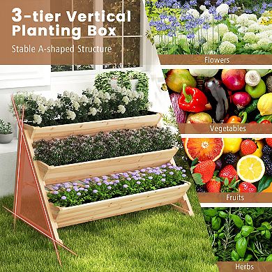 3-tier Garden Bed With Storage Shelf  2 Hanging Hooks And 3 Bed Liners