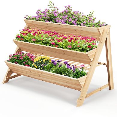 3-tier Garden Bed With Storage Shelf  2 Hanging Hooks And 3 Bed Liners