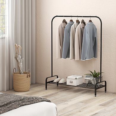 Heavy Duty Clothes Stand Rack with Top Rod and Lower Storage Shelf
