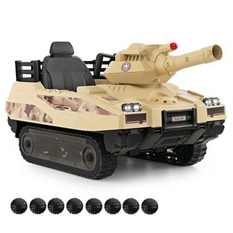 12V Electric Kids Ride On Tank with Rotatable Turret and 8 Missiles