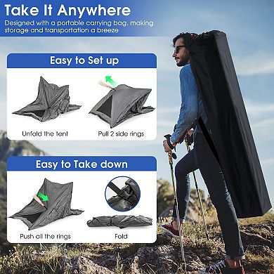 Pop-up Camping Tent For 2-3 People With Carry Bag And Rainfly For Backpacking Hiking Trip-gray