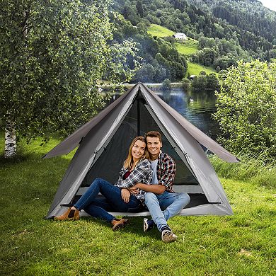 Pop-up Camping Tent For 2-3 People With Carry Bag And Rainfly For Backpacking Hiking Trip-gray