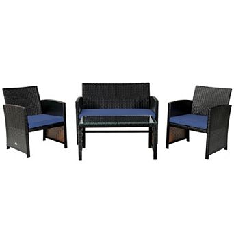 4 pc Patio Rattan Cushioned Furniture Set