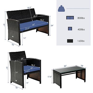 4 Pieces Patio Rattan Cushioned Furniture Set