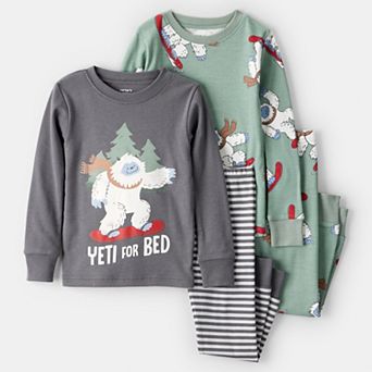 Toddler Boy Carter's 4 pc Yeti Print 100% Cotton Long Sleeve Snug Fit Pajama Top & Pajama Bottoms Set