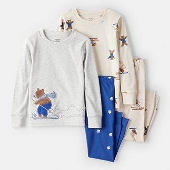 Baby Boy Carter's 4 pc Woodland Print Cotton Long Sleeve Snug Fit Pajama Top & Pajama Bottoms Set