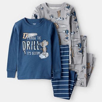 Toddler Boy Carter's 4 pc Construction Print 100% Cotton Long Sleeve Snug Fit Pajama Top & Pajama Bottoms Set