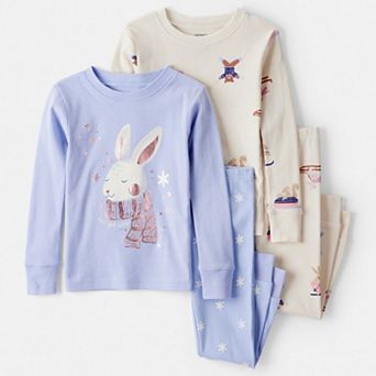Baby Girl Carter's Bunny Print 4 pc Pajama Top and Pajama Bottoms Set