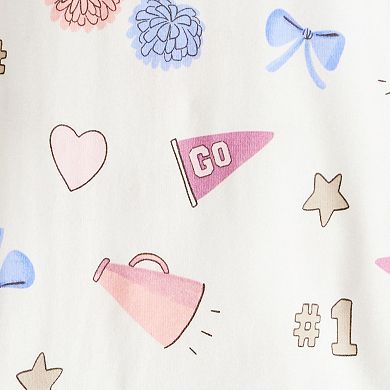 Toddler Girls Carter's "Dream Squad" Cheer Print 4 Piece Pajama Top & Pajama Bottoms Set