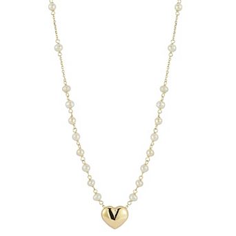 LUMINOR GOLD 14k Gold Freshwater Cultured Pearl Puffed Heart Pendant Necklace
