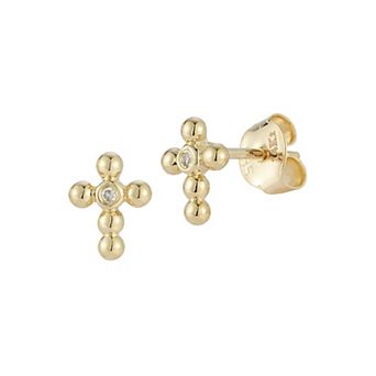 LUMINOR GOLD 14k Gold Diamond Accent Cross Stud Earrings