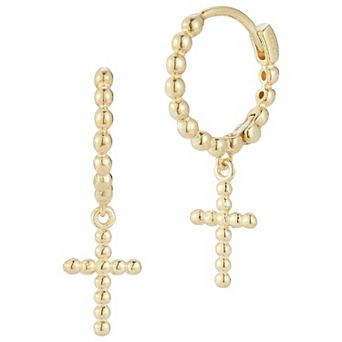 LUMINOR GOLD 14k Gold Bubble Cross Charm Huggie Hoop Earrings