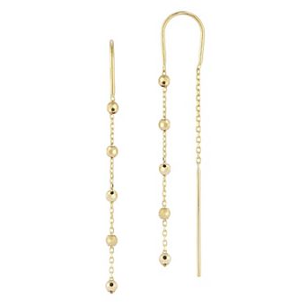 LUMINOR GOLD 14k Gold Diamond Cut Ball Threader Earrings