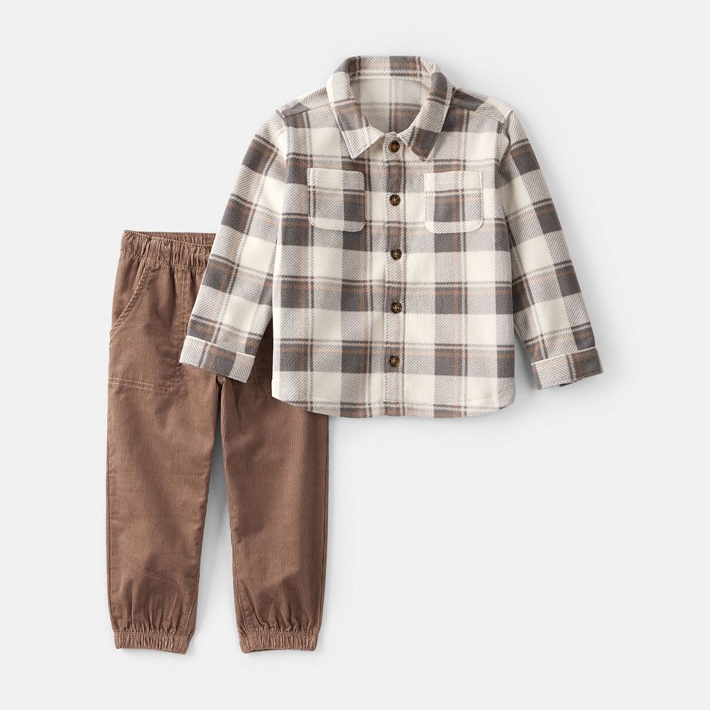 Carter's 2pc Baby Boy Plaid Hoodie Shirt & Pants Set